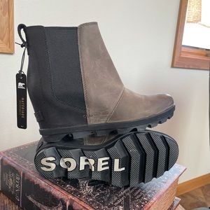 Sorel Joan of ArcticWedge II Leather Booties NEW no Box Sz 7 Quary Black